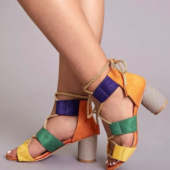 NIB Color block Lace up chunky heel - Picture 2 of 3